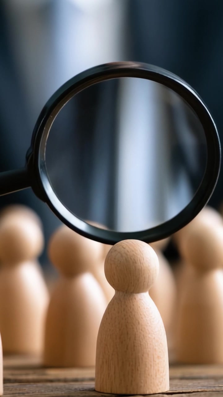 Exploring Focus and Attention Through Magnification: A Close-Up View of a Wooden Figurine Surrounded by Others, Symbolizing Individuality and Clarity in a Group Setting