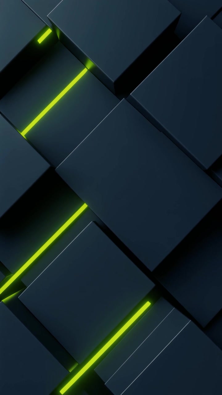 Dynamic Abstract Background of Dark Cubes with Glowing Neon Lines