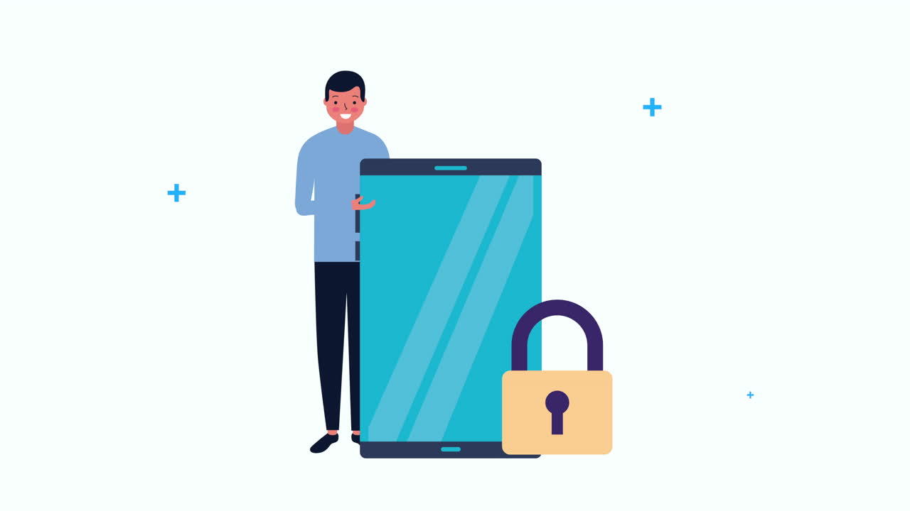 giovane uomo d'affari con smartphone e lucchetto