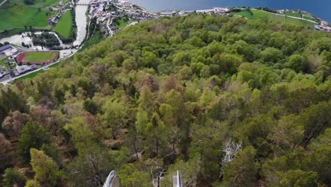 Aerial:-stegastein-viewpoint-in-Flåm-and-river-flowing-into-the-fjord