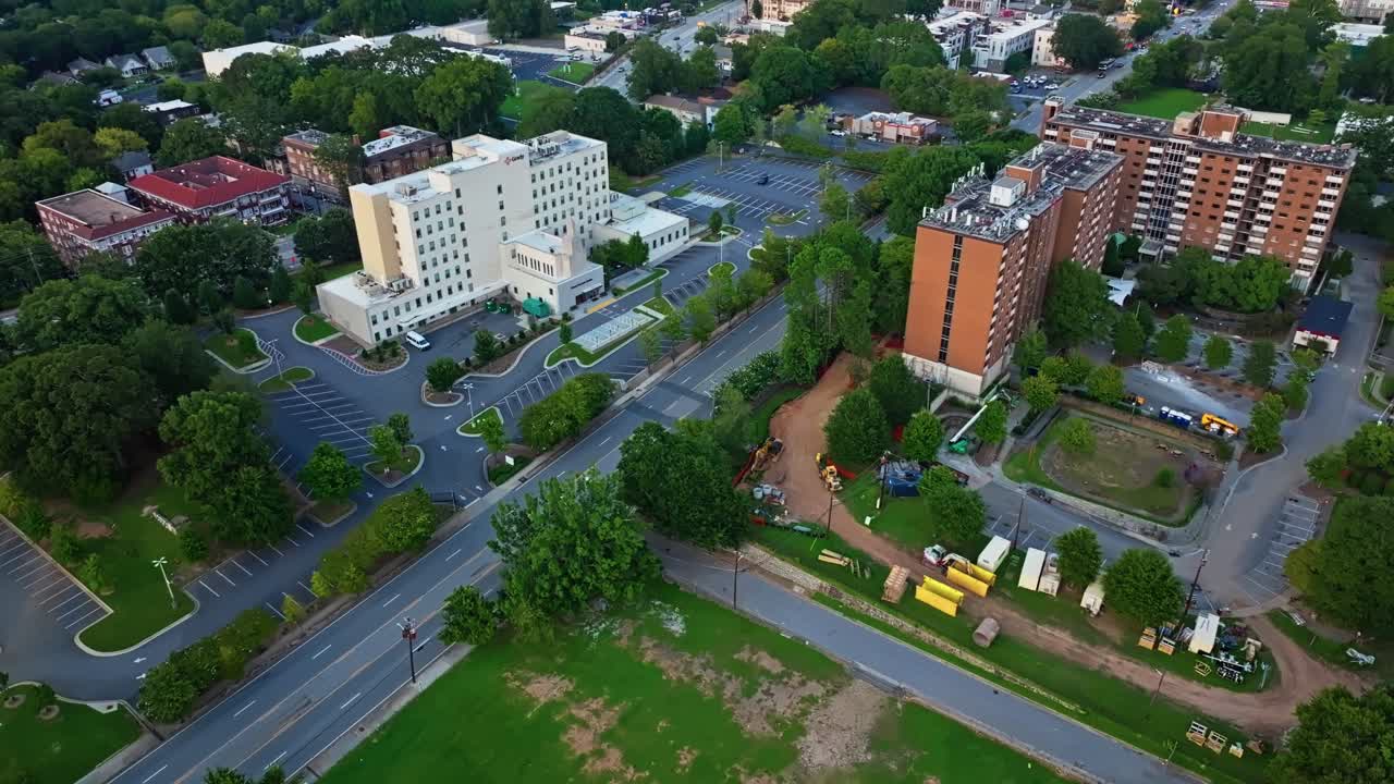 Atlanta suburban Central Park neighbourhood with green trees and open spaces, urban park, Modern urban sustainable infrastructure, Georgia, Aerial