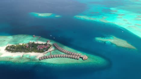 Aerial-View-of-Luxury-Tropical-Resort-on-Maldives-Island