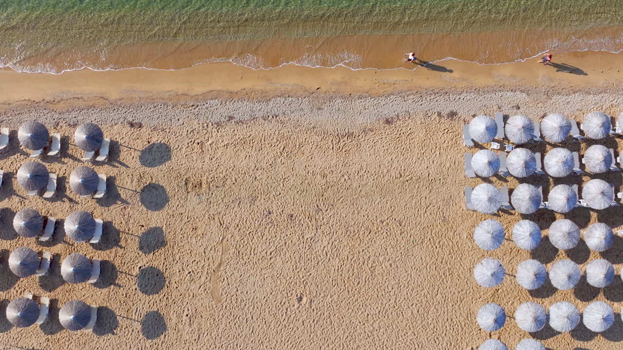 Aerial View of Beach with Umbrellas
