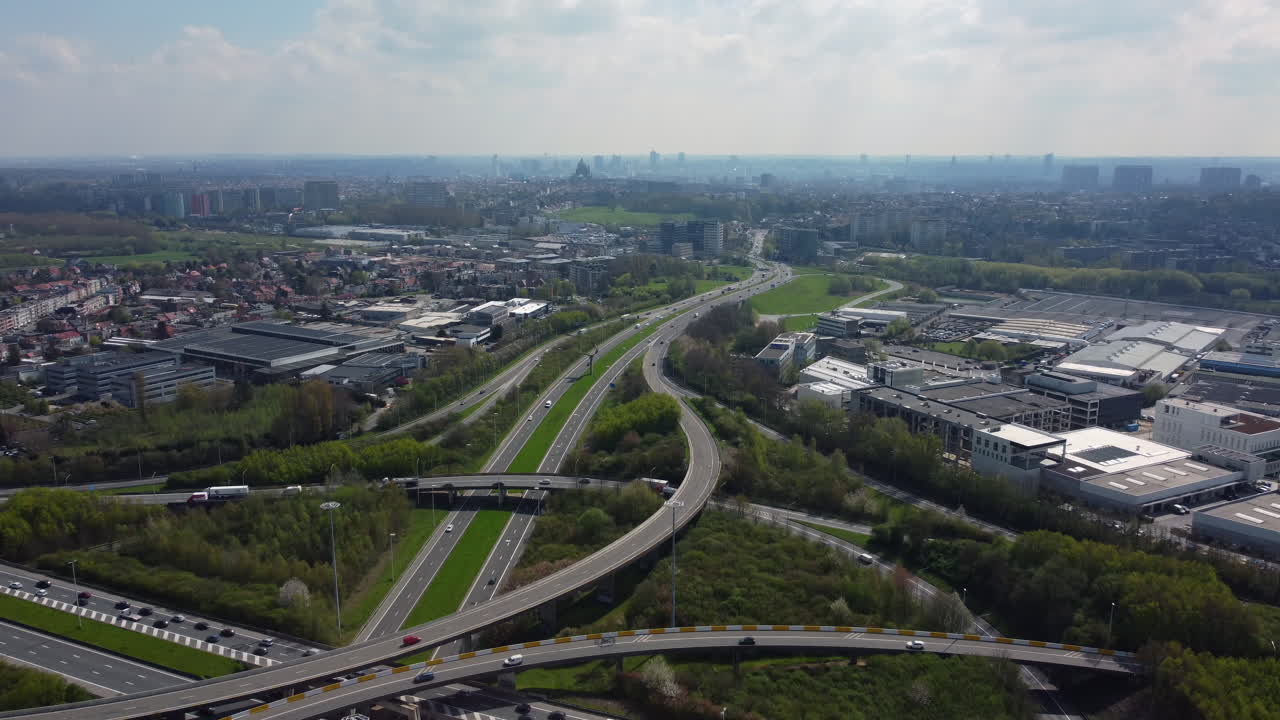 Aerial View of a Highway Intersection in a European City