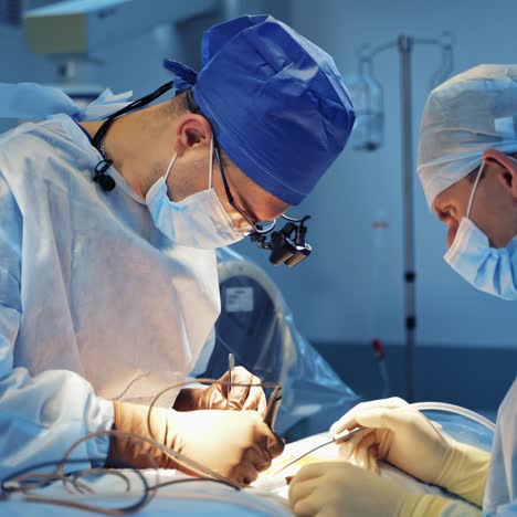 neurosurgical equipment in the operating room. professional doctors perform an operation with medical instruments in the hospital.