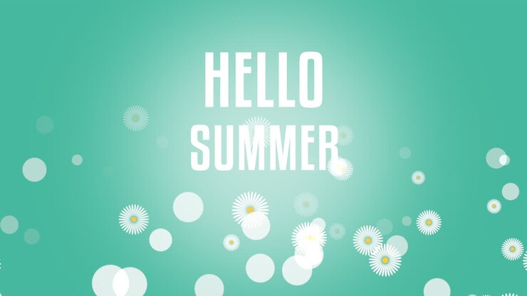 olá verão com flores brancas voando em gradiente verde