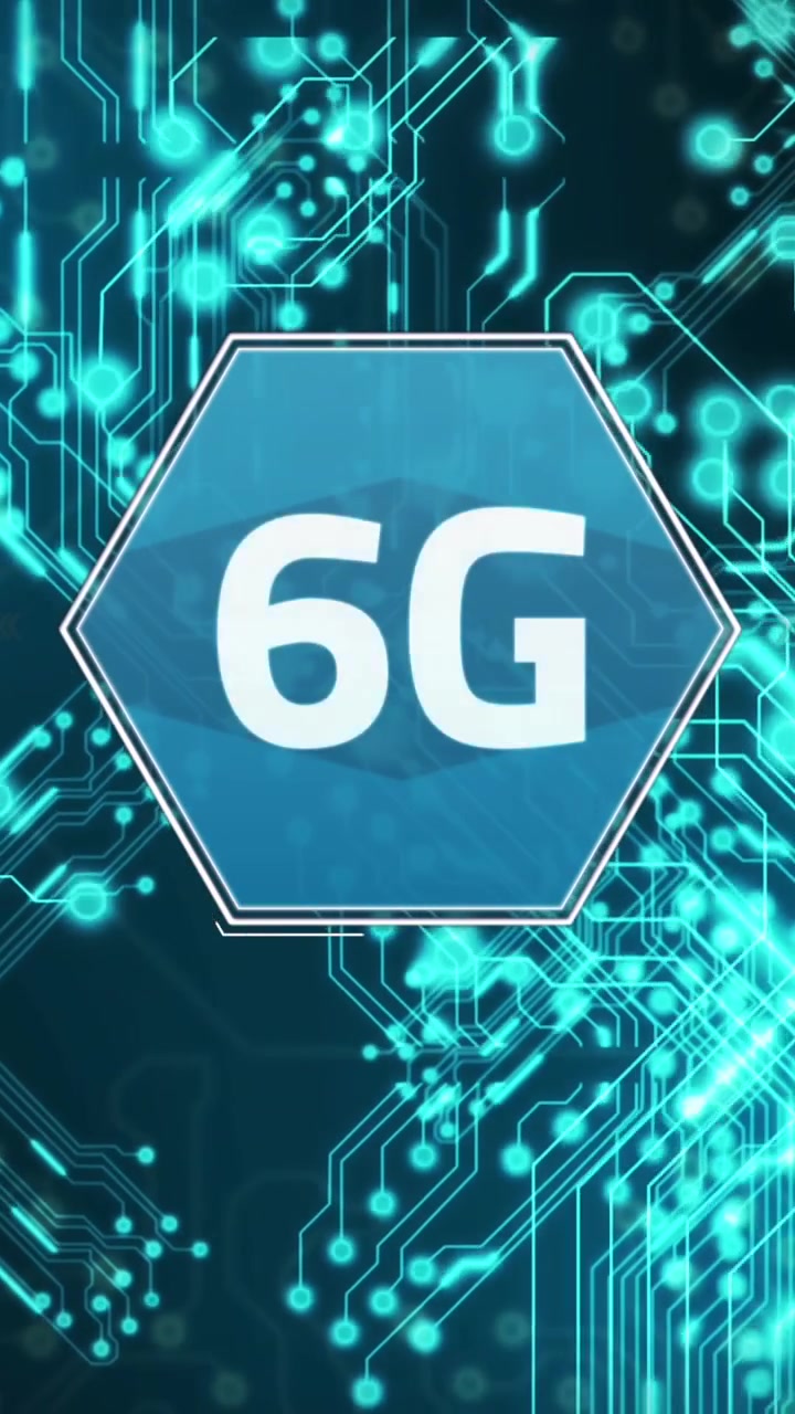 Animazione di una scheda di circuito stampato di computer con elaborazione dati e la scritta 6G