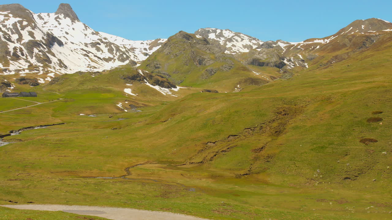 Beautiful landscape of snowy mountains in Pyrenees, France.
