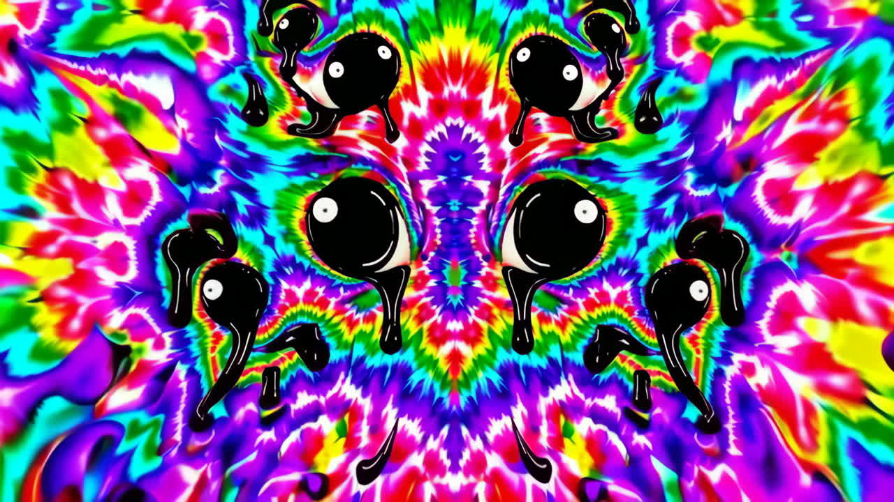 Vibrant Psychedelic Tie-Dye Art with Dripping Eyes