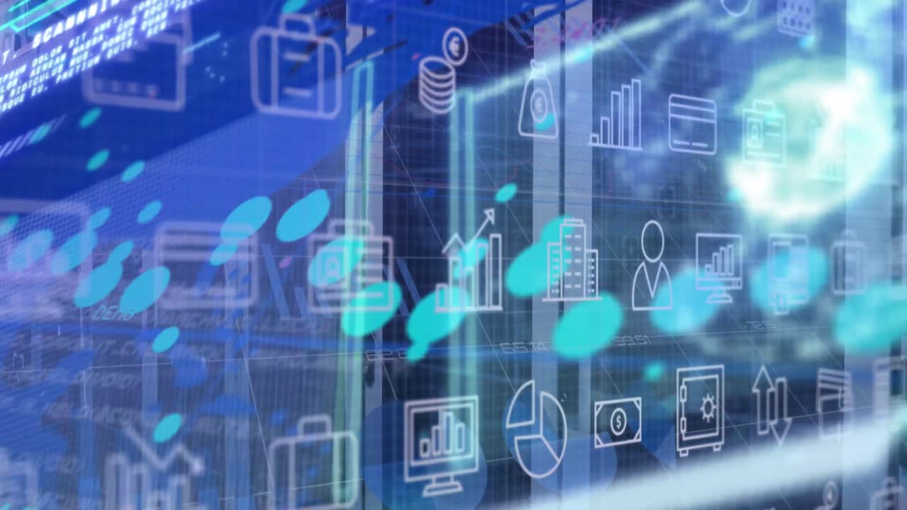 어두운 배경에서 금융 데이터 처리의 애니메이션