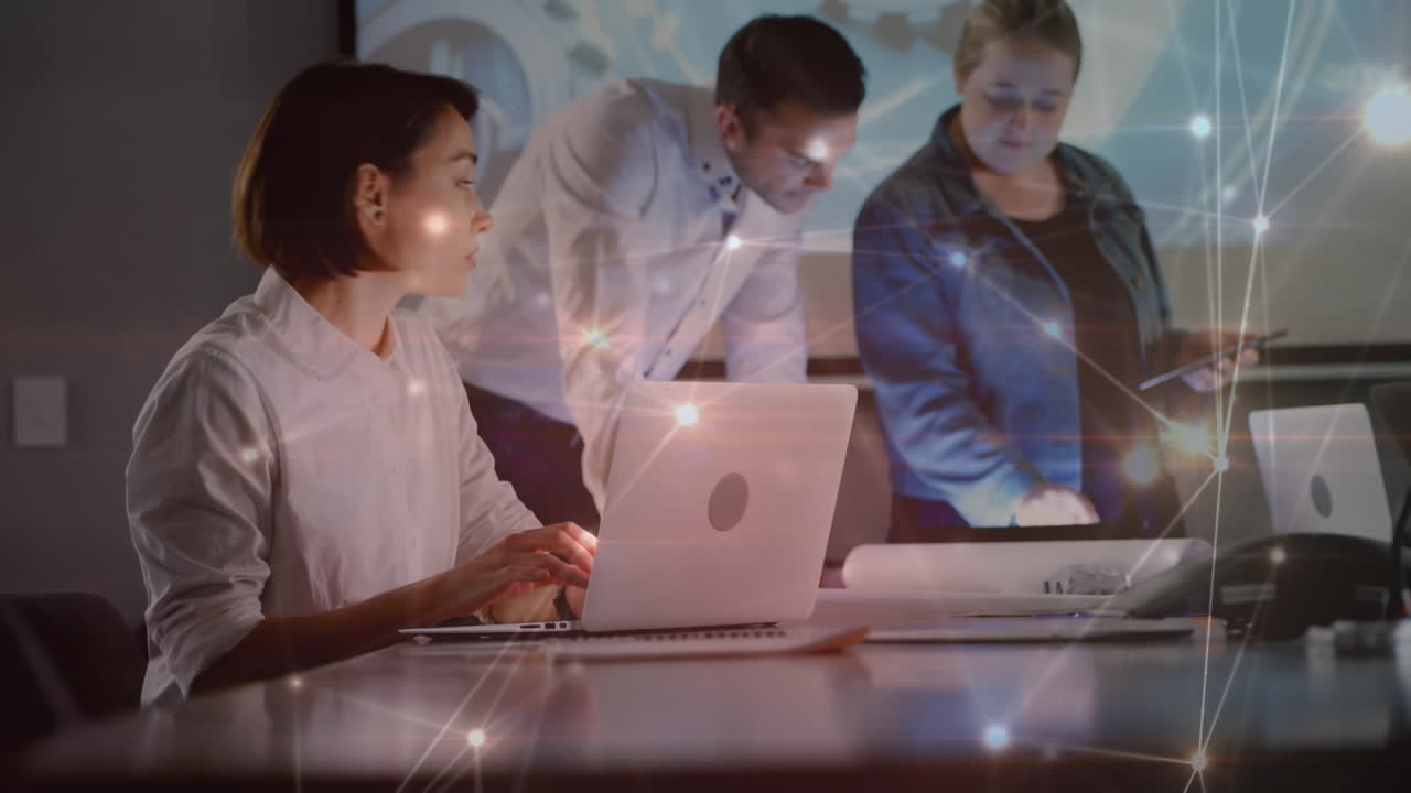 animación de la red de conexión sobre personas de negocios en la oficina