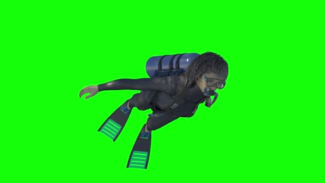 diver woman swimcycle scuba diving cylinders side green screen 3d rendering   animation