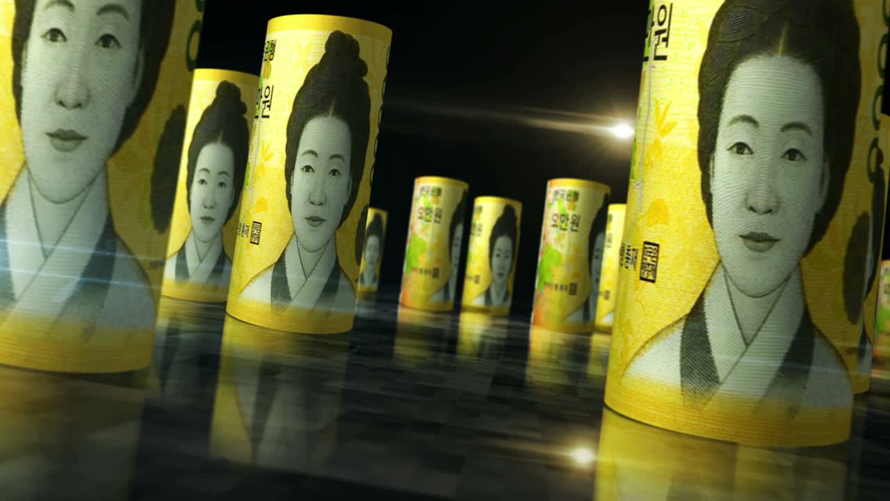 South Korea Won money banknotes rolls seamless loop