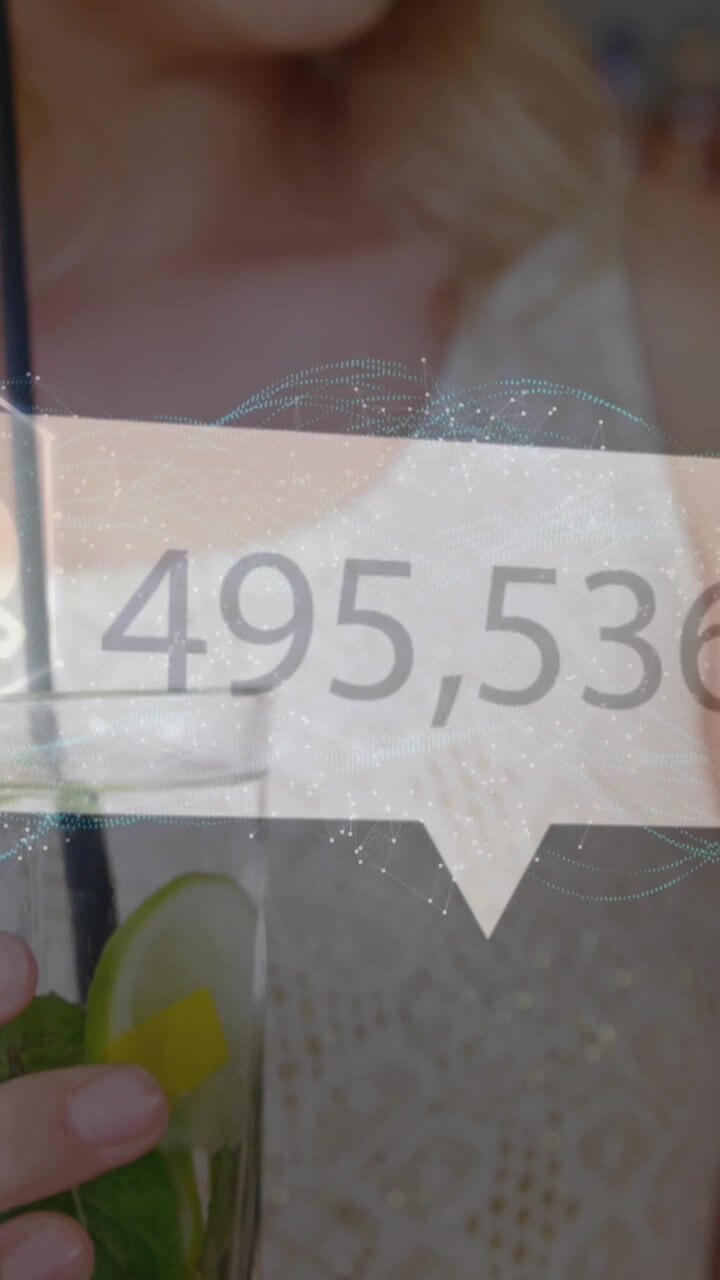 Animation of social media icons over caucasian women using smartphone