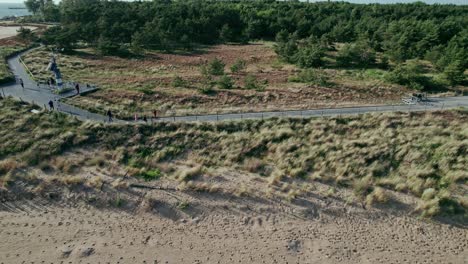 Moving-shot-of-a-walkway-on-"The-beginning-of-Poland"-on-Hel-Peninsula