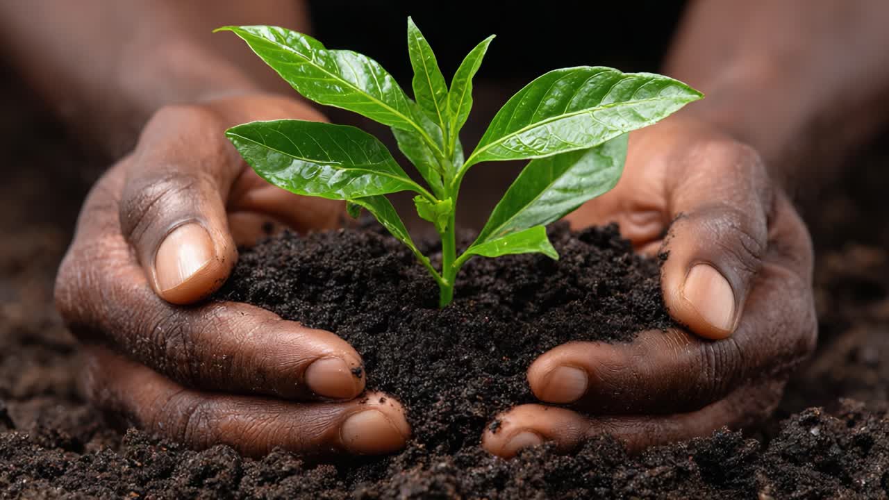 Nurturing Growth: A Close-Up of Hands Carefully Supporting a Young Plant in Rich Soil, Symbolizing Hope, Sustainability, and the Vital Role of Nature in Our Lives