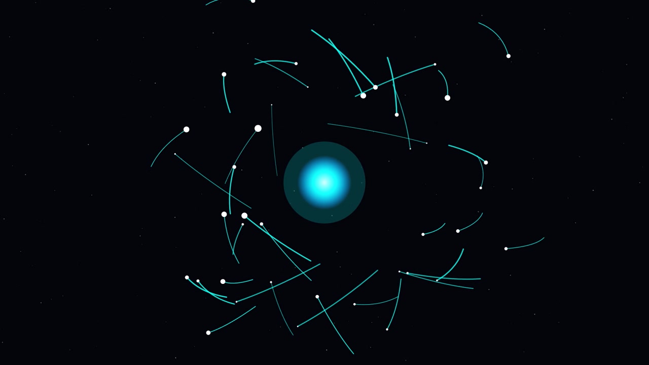 Abstract Animation of Glowing Particles Orbiting a Central Light Source