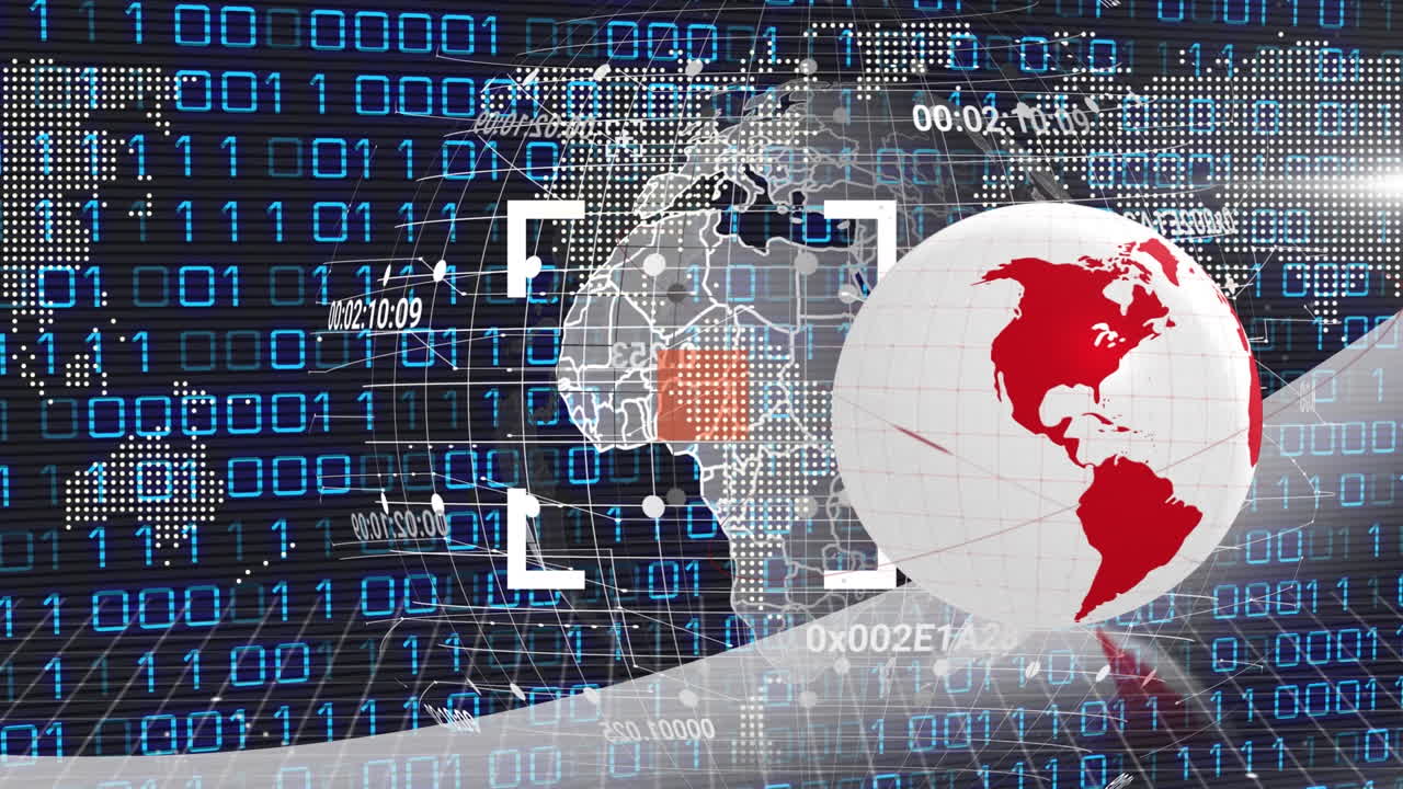 지구와 세계 지도에 대한 데이터 처리의 애니메이션