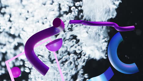 Animation of shapes moving and bubbles on black background
