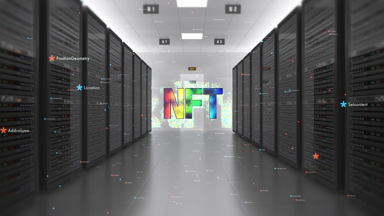 símbolo de tecnología de arte criptográfico en el centro de datos moderno.