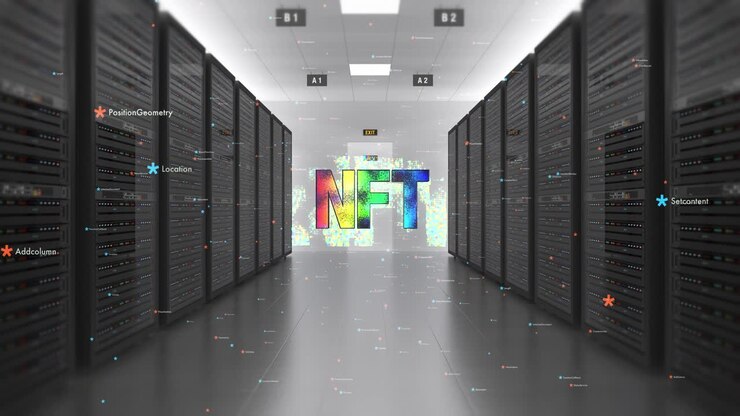 NFT Crypto Art Technology Symbol In Modern Datacenter.