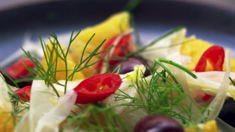 shaved fennel and orange salad, extreme close up pan