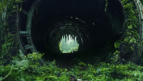 a tunnel in the middle of a lush green forest