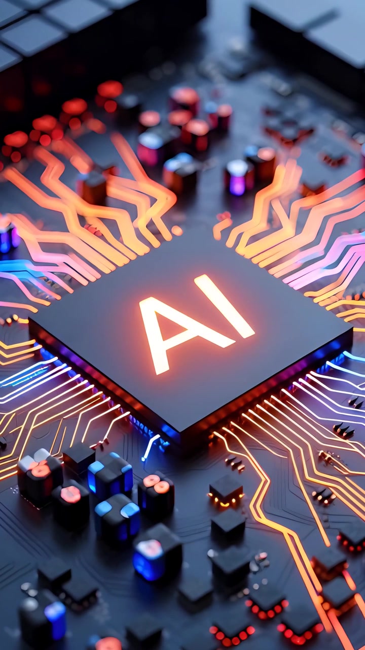 Futuristic AI Chip Motherboard Technology Background 4K