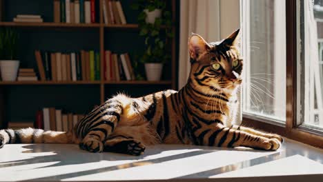 bengal cat by the window