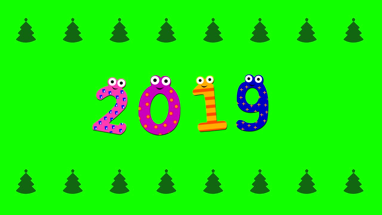 2019 nuevo año resumen de fondo con números de dibujos animados (loopable)