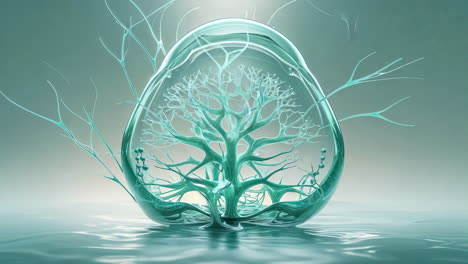 abstract glowing tree-like neural structure in fluid