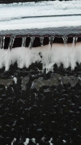 close-up of frosted car window covered in icicles and snow with blurred winter background, capturing frozen textures, icy details, and the cold atmosphere of an overcast day
