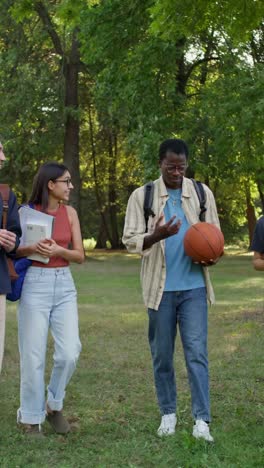 students walking in park