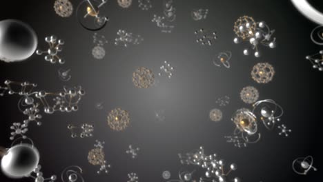 3d motion background – silver and golden atoms