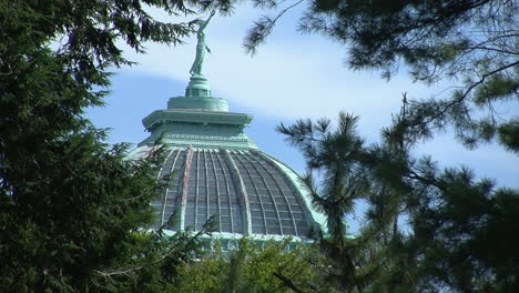 Memorial-Hall-in-Philadelphia's-Fairmount-Park-framed-by-pine-trees