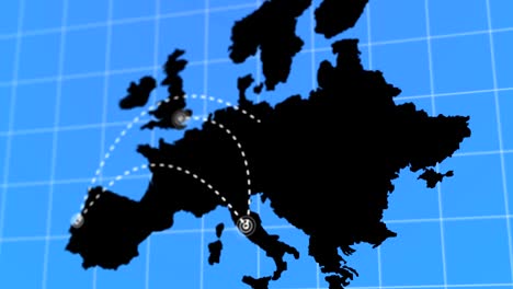 black animated travel and business trip infographic on white europe earth map 4k rendered video