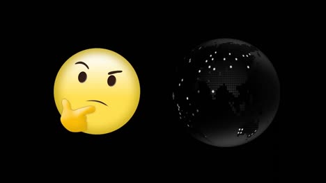 Animation-Digitaler-Emoji-Symbole-Und-Globus-Auf-Schwarzem-Hintergrund
