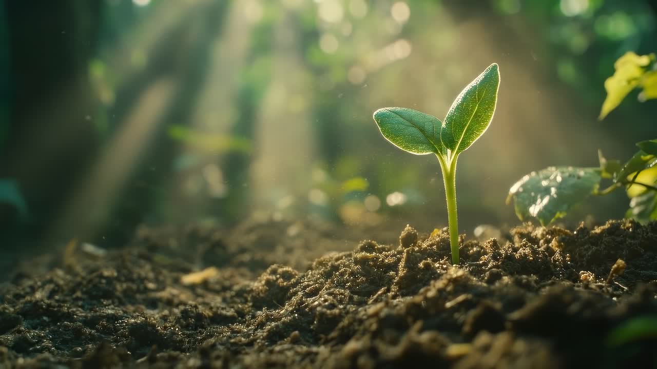 Close-up of a sprouting plant in sunlight, capturing growth and nature's beauty, ideal for video