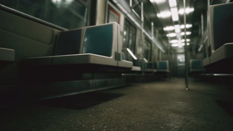 inside of the old non-modernized subway car in usa