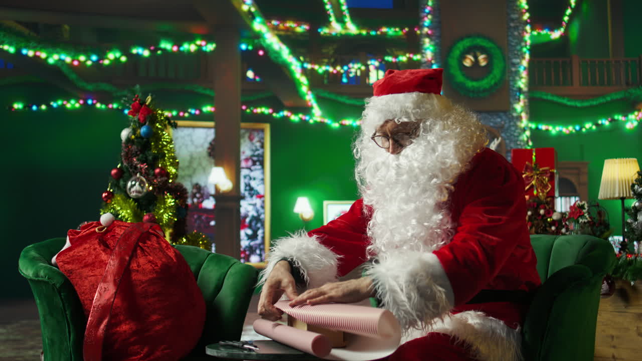 산타클로스가 크리스마스 선물을 포장하는 것