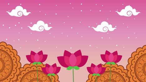 animación del festival de mediados de otoño con encaje y escena de flores