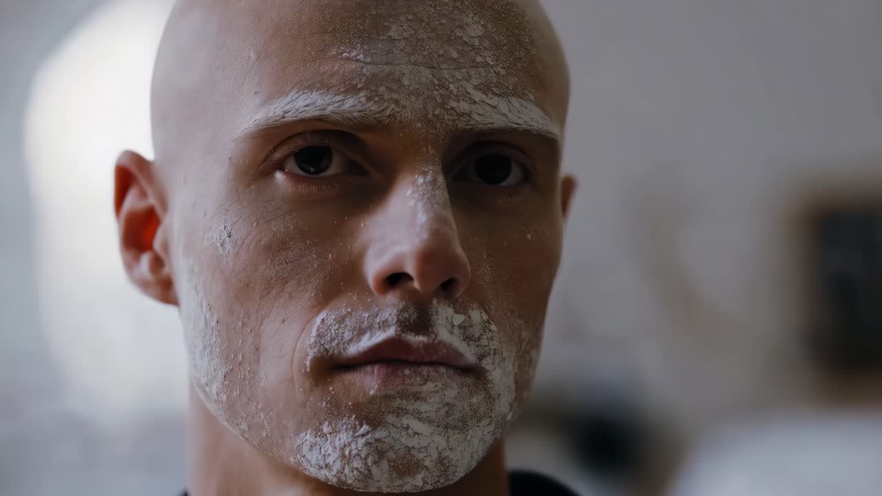 hombre con polvo blanco en la cara