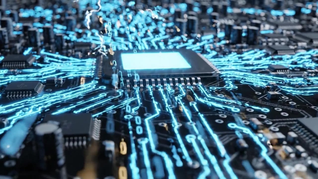 Dynamic Circuitry: A Mesmerizing View of a High-Tech Microchip with Electric Visuals and Deep Connections in a Cutting-Edge Computer System Environment