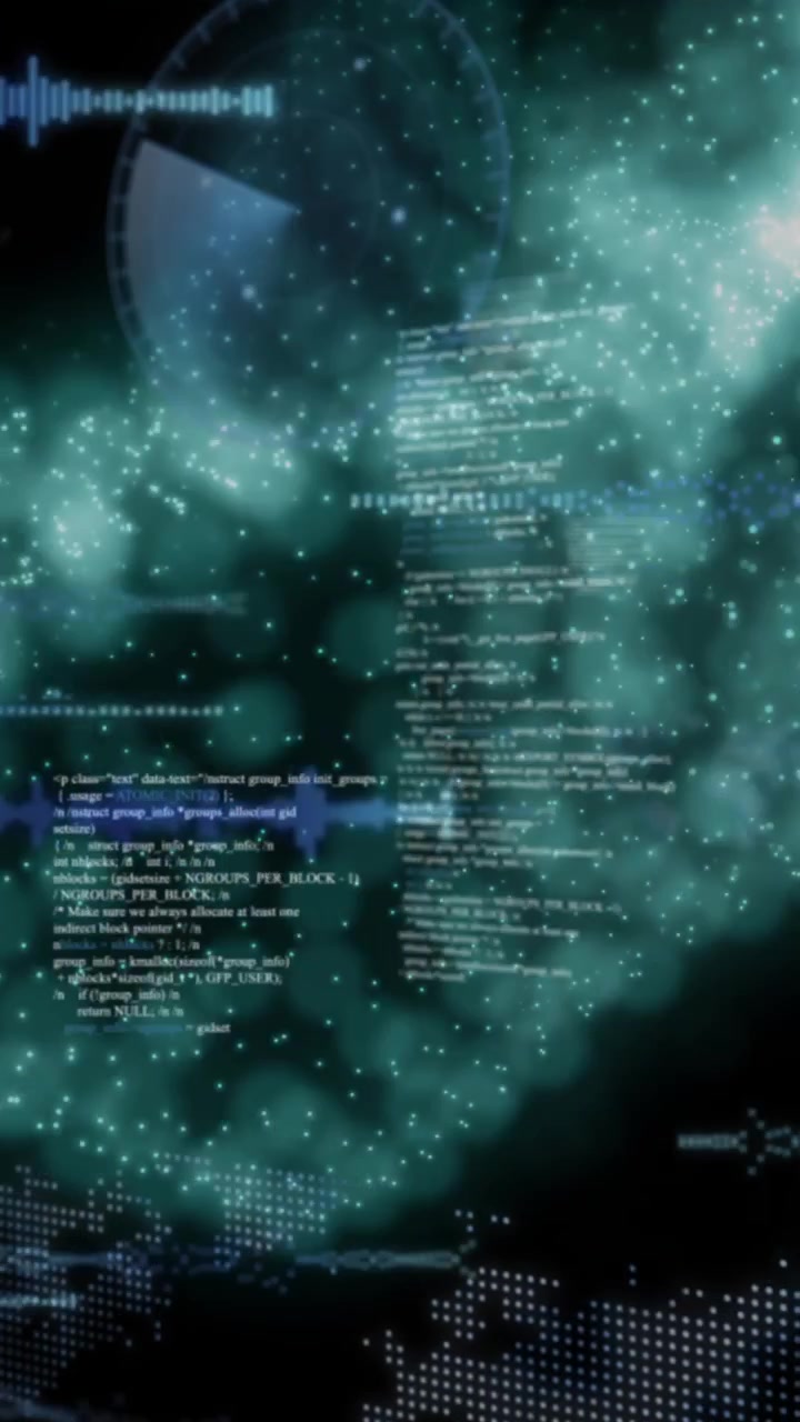 Animation of data processing and green mesh over black background