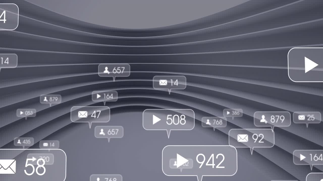 animación del procesamiento de datos de las redes sociales sobre un patrón abstracto