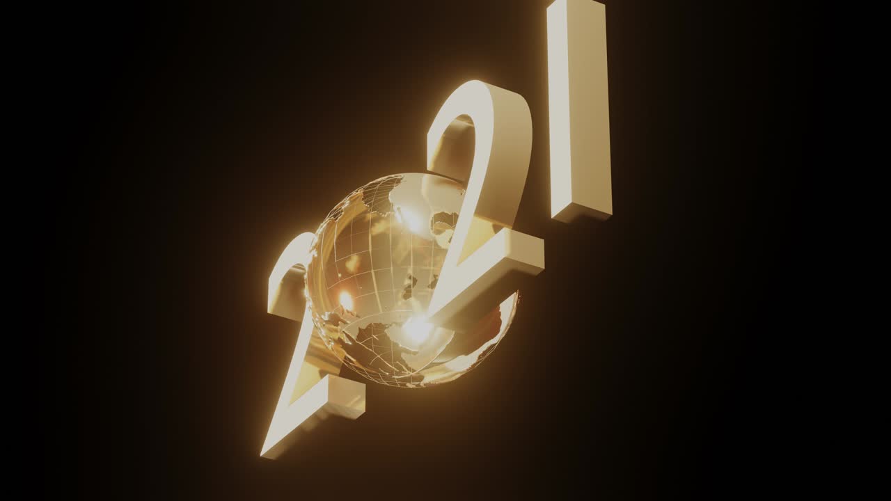 concepto de año nuevo 2021: brillante y dorado 2021 con globo.