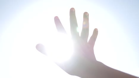 hand reaches upward to the sun