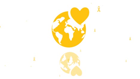 Animation-of-globe-with-heart-and-cancer-ribbons-icons-over-white-background