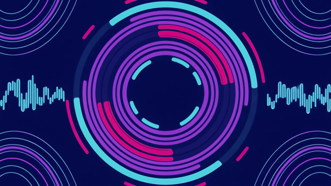 Abstract Digital Background with Pulsing Circles and Audio Visualizer