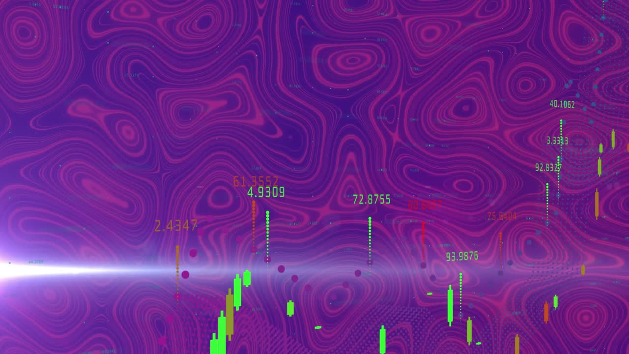 Animazione di elaborazione dati su forme su sfondo viola